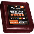 Tarpco Safety 50 ft x 70 ft Heavy Duty 14 Mil Tarp, Maroon, Polyethylene, Waterproof, Rip and Tear Proof TS-107-50X70
